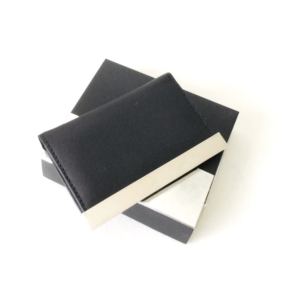 Mens Leather Wallet - ID Business Card Holder Black/Silver New